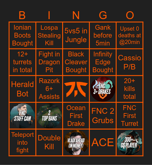 FNC vs Shifters G1 (Summer 26) Bingo Card