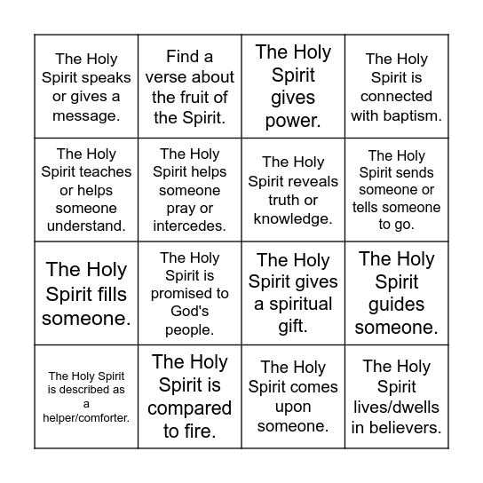 Holy Spirit Bingo Card