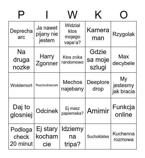 Urouuudzinki Bingo Card
