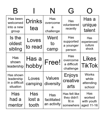 Get to know you Bingo Card
