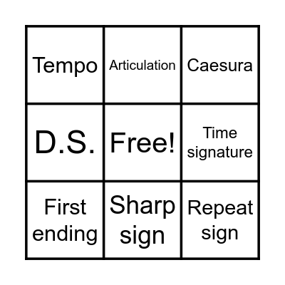 Choir Vocab Bingo Card