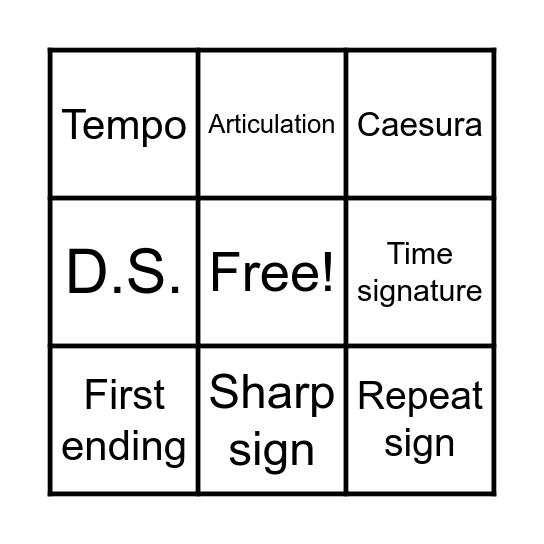 Choir Vocab Bingo Card
