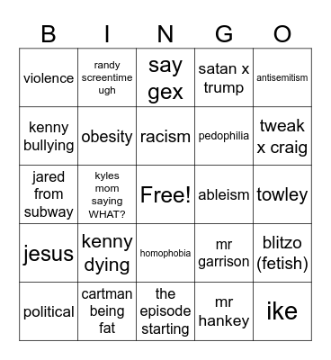 south park bingo Card