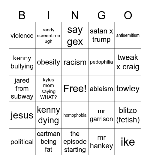 south park bingo Card