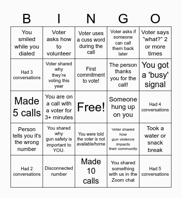 Voter Rescue Phonebank Bingo Card