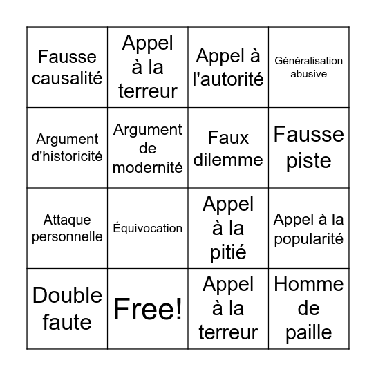 Raisonnements fallacieux Bingo Card