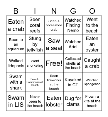 Marine Science Bingo Card