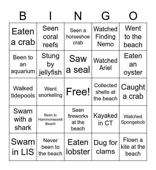 Marine Science Bingo Card
