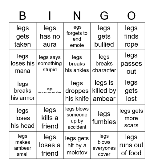 The Legs Bingo Card