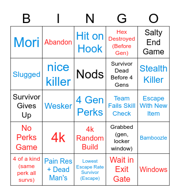 Dead by Daylight (1) Bingo Card