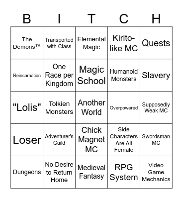 Isekai Board Bingo Card