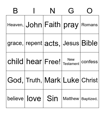 Bible Bingo Card