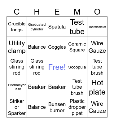 Lab Equipment CHEMO Bingo Card