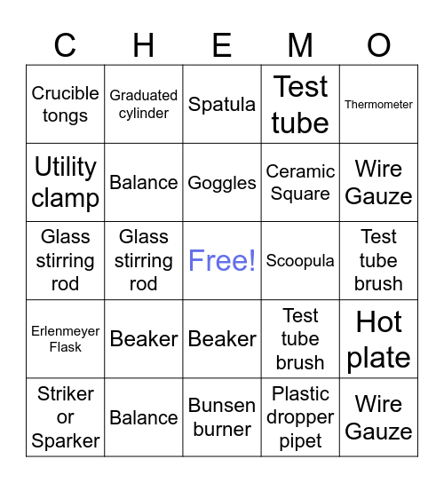 Lab Equipment CHEMO Bingo Card