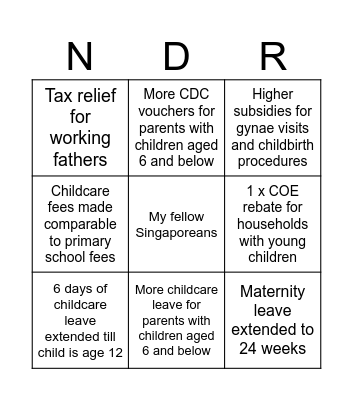 National Day Rally 2026 Bingo Card
