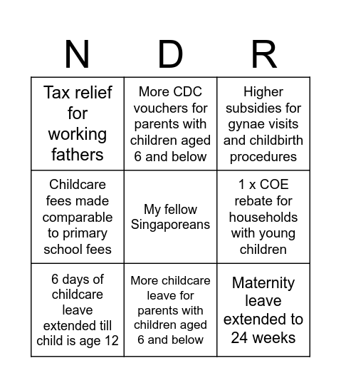 National Day Rally 2026 Bingo Card