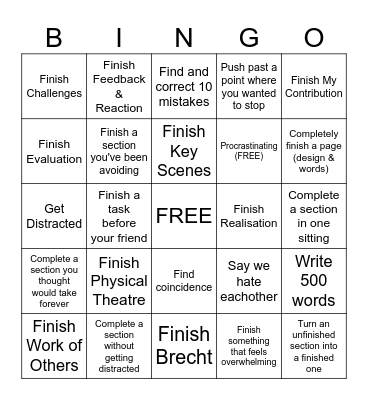Portfolio Bingo Card