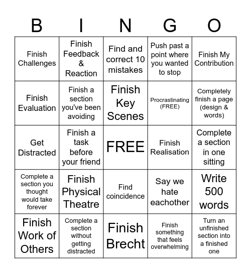 Portfolio Bingo Card