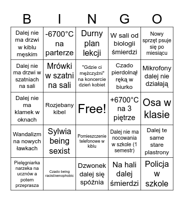 Bingo rok szkolny 26/27 w siódemce (1 semestr) Bingo Card