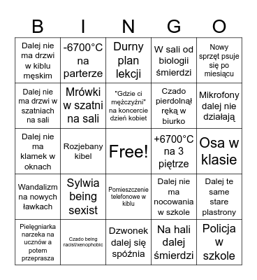 Bingo rok szkolny 26/27 w siódemce (1 semestr) Bingo Card