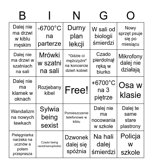 Bingo rok szkolny 26/27 w siódemce (1 semestr) Bingo Card