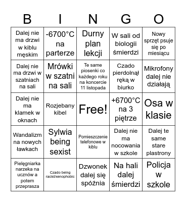 Bingo rok szkolny 26/27 w siódemce (I semestr) Bingo Card