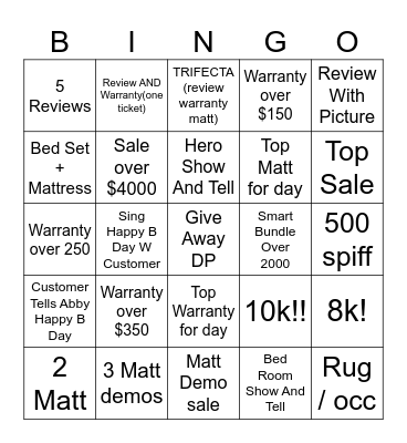 Weekend Bingo Card