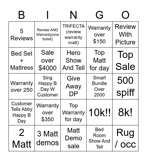 Weekend Bingo Card