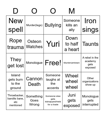 Doomed flight bingo Card