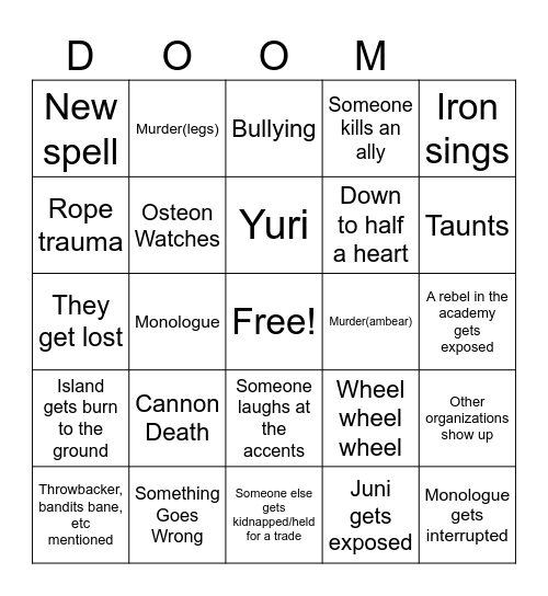 Doomed flight bingo Card