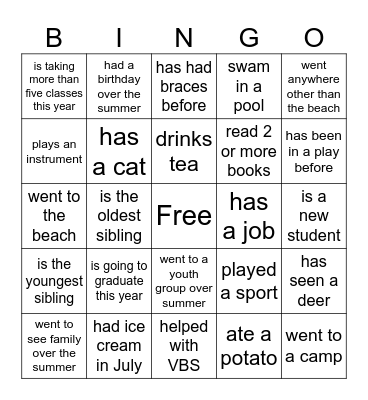 Icebreaker Bingo Card