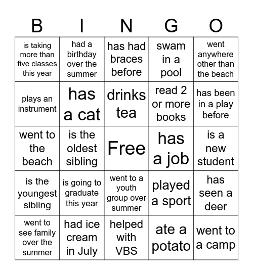 Icebreaker Bingo Card