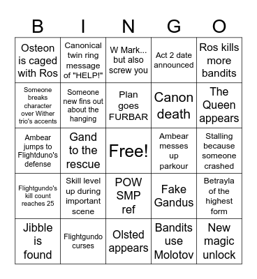 Flight SMP Bingo Card Bingo Card