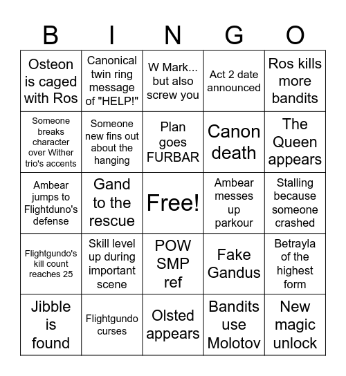 Flight SMP Bingo Card Bingo Card