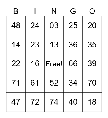 Untitled Bingo Card