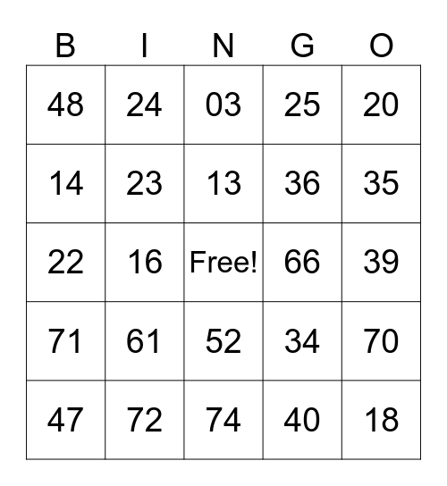 Untitled Bingo Card