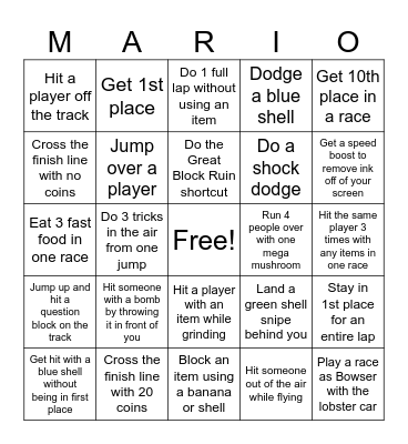 Mario Kart World Bingo Card