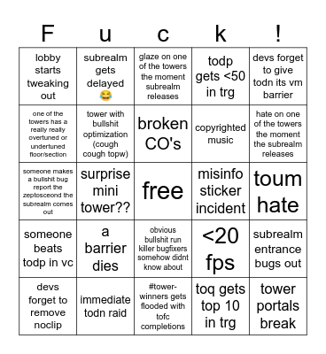 dsotm bingo Card