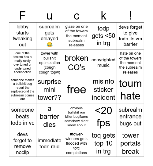 dsotm bingo Card