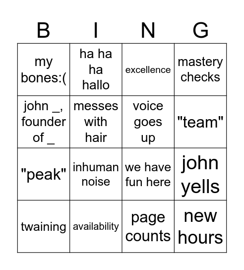 Bingnasium Bingo Card