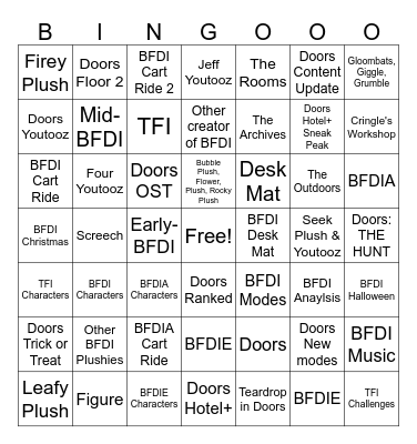 BFDI x Doors Bingo Card