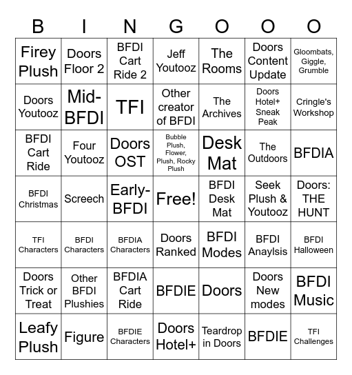 BFDI x Doors Bingo Card
