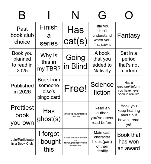 2026 Bingo Reading Challenge Bingo Card