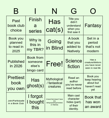 2026 Bingo Reading Challenge Bingo Card
