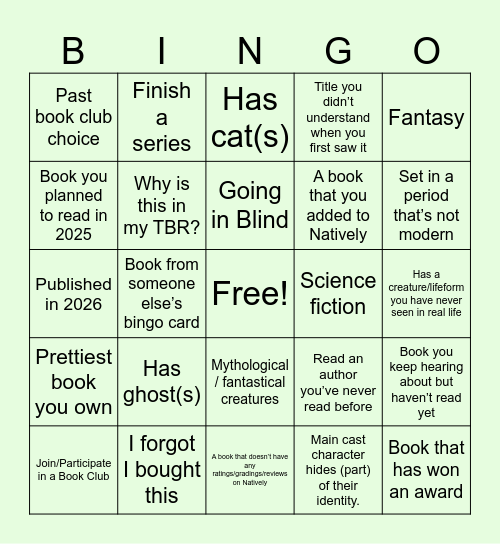 2026 Bingo Reading Challenge Bingo Card