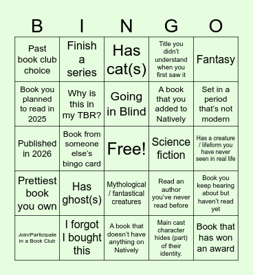 2026 Bingo Reading Challenge Bingo Card