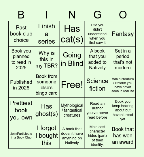 2026 Bingo Reading Challenge Bingo Card