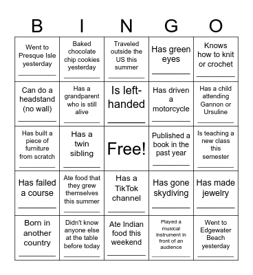 Meet Your Colleagues Bingo Card