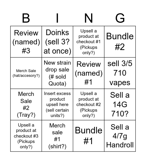 Bongo (Minus the O) Bingo Card