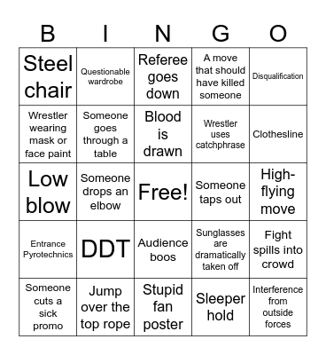 Wrestling Movie Bingo Card